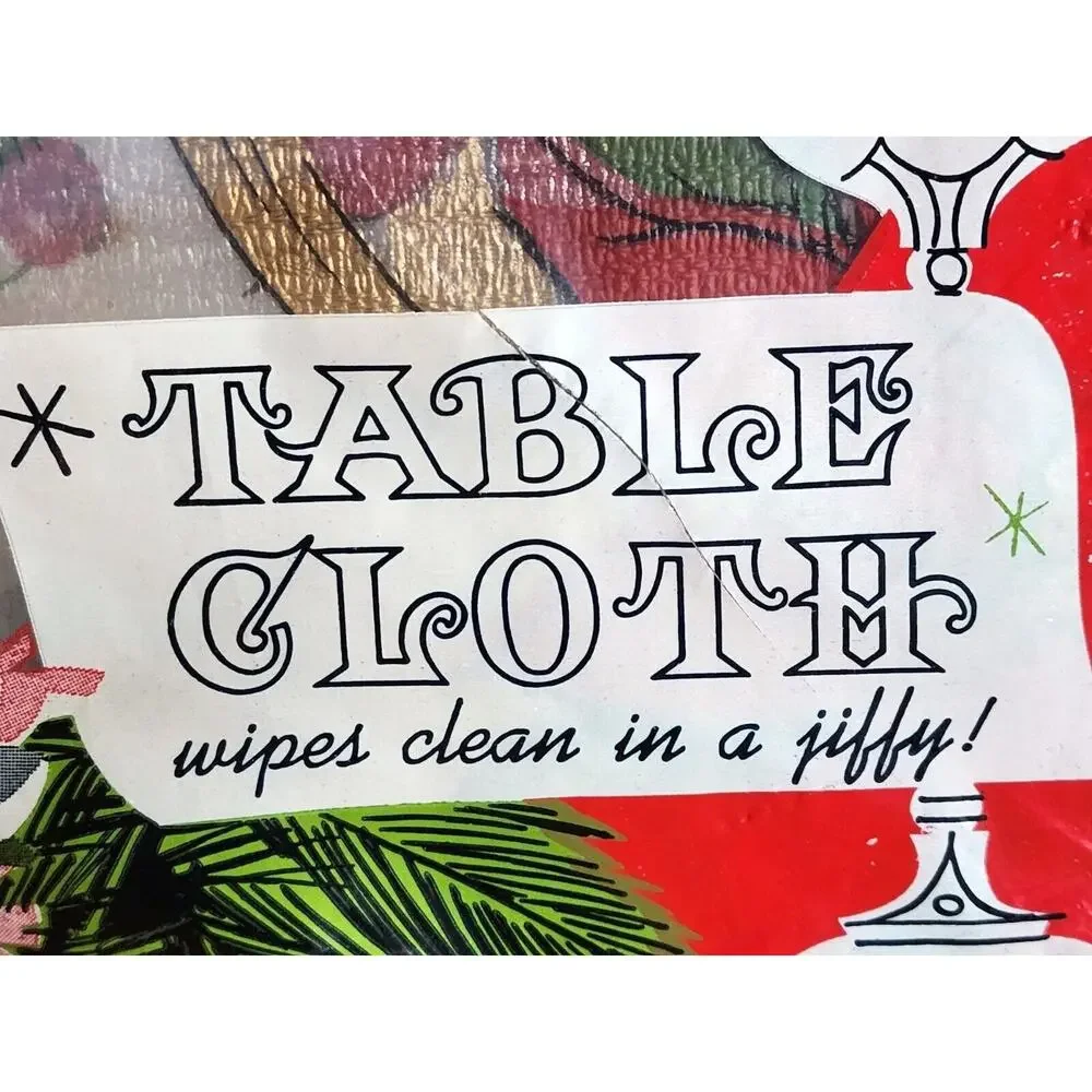 Vintage Vinyl Poinsettia Christmas Tablecloth 52